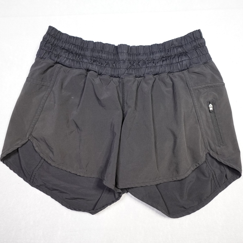 Lululemon Tracker Shorts Womens 8 Black Active Running Zip Pocket Lined